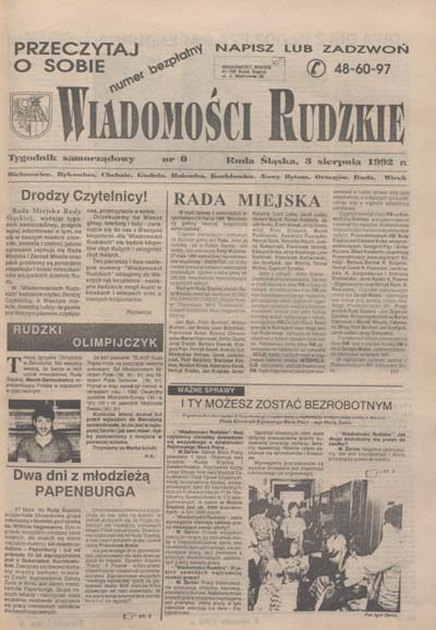 zdjęcie okładki Wiadomości Rudzkie : tygodnik samorządowy : Bielszowice, Bykowina, Chebzie, Godula, Halemba, Kochłowice, Nowy Bytom [...]. 1992. Kwartał 3