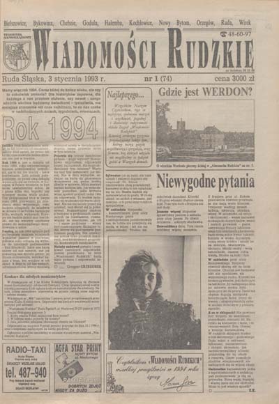 zdjęcie okładki Wiadomości Rudzkie : tygodnik samorządowy : Bielszowice, Bykowina, Chebzie, Godula, Halemba, Kochłowice, Nowy Bytom [...]. 1993. Kwartał 1.
