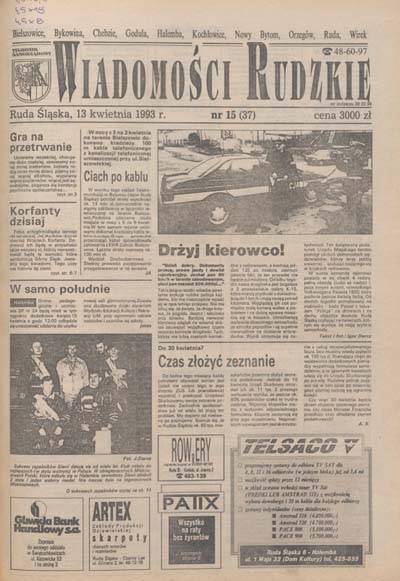 zdjęcie okładki Wiadomości Rudzkie : tygodnik samorządowy : Bielszowice, Bykowina, Chebzie, Godula, Halemba, Kochłowice, Nowy Bytom [...]. 1993. Kwartał 2.