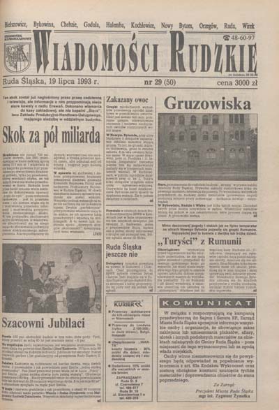 zdjęcie okładki Wiadomości Rudzkie : tygodnik samorządowy : Bielszowice, Bykowina, Chebzie, Godula, Halemba, Kochłowice, Nowy Bytom [...]. 1993. Kwartał 3.