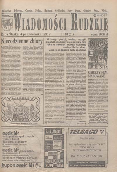 zdjęcie okładki Wiadomości Rudzkie : tygodnik samorządowy : Bielszowice, Bykowina, Chebzie, Godula, Halemba, Kochłowice, Nowy Bytom [...]. 1993. Kwartał 4.