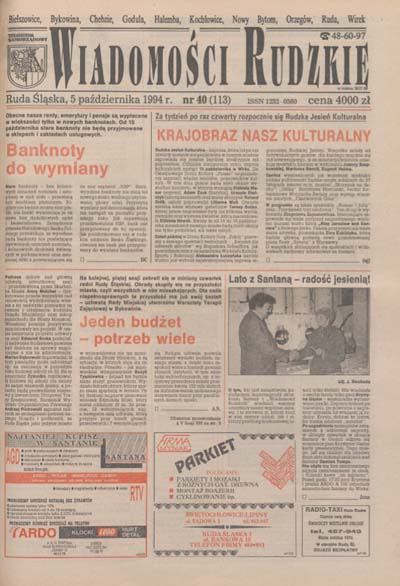 zdjęcie okładki Wiadomości Rudzkie : tygodnik samorządowy : Bielszowice, Bykowina, Chebzie, Godula, Halemba, Kochłowice, Nowy Bytom [...]. 1994. Kwartał 4.