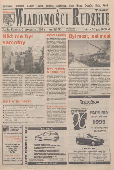 zdjęcie okładki Wiadomości Rudzkie : tygodnik samorządowy : Bielszowice, Bykowina, Chebzie, Godula, Halemba, Kochłowice, Nowy Bytom [...]. 1996. Kwartał 1.