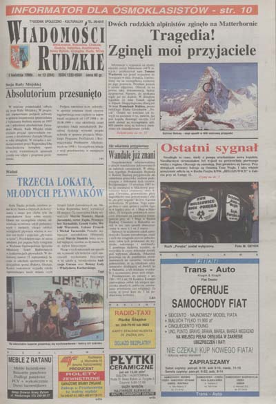 zdjęcie okładki Wiadomości Rudzkie : tygodnik samorządowy : Bielszowice, Bykowina, Chebzie, Godula, Halemba, Kochłowice, Nowy Bytom [...]. 1998. Kwartał 2.