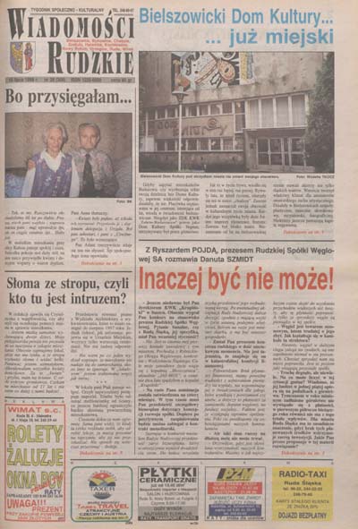 zdjęcie okładki Wiadomości Rudzkie : tygodnik samorządowy : Bielszowice, Bykowina, Chebzie, Godula, Halemba, Kochłowice, Nowy Bytom [...]. 1998. Kwartał 3.