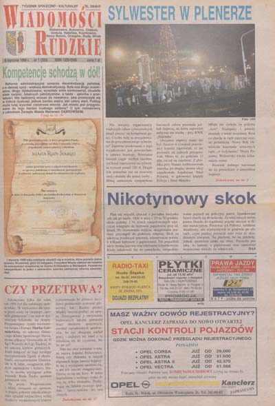 zdjęcie okładki Wiadomości Rudzkie : tygodnik samorządowy : Bielszowice, Bykowina, Chebzie, Godula, Halemba, Kochłowice, Nowy Bytom [...]. 1999. Kwartał 1.