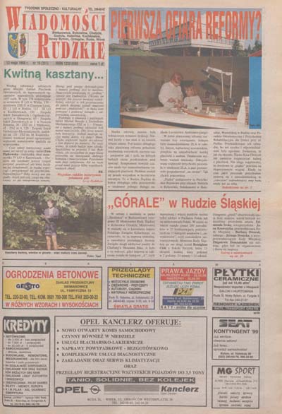 zdjęcie okładki Wiadomości Rudzkie : tygodnik samorządowy : Bielszowice, Bykowina, Chebzie, Godula, Halemba, Kochłowice, Nowy Bytom [...]. 1999. Kwartał 2.