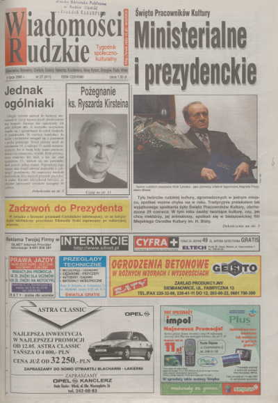 zdjęcie okładki Wiadomości Rudzkie : tygodnik samorządowy : Bielszowice, Bykowina, Chebzie, Godula, Halemba, Kochłowice, Nowy Bytom [...]. 2000. Kwartał 3.
