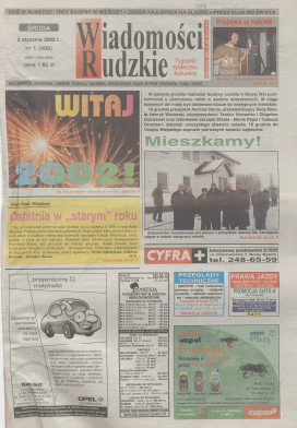 zdjęcie okładki Wiadomości Rudzkie : tygodnik samorządowy : Bielszowice, Bykowina, Chebzie, Godula, Halemba, Kochłowice, Nowy Bytom [...]. 2002. Kwartał 1.