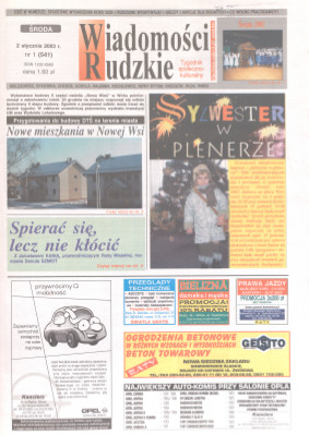 zdjęcie okładki Wiadomości Rudzkie : tygodnik samorządowy : Bielszowice, Bykowina, Chebzie, Godula, Halemba, Kochłowice, Nowy Bytom [...]. 2003. Kwartał 1.