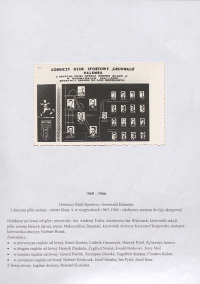 zdjęcie okładki Górniczy Klub Sportowy Grunwald Halemba. I drużyna piłki nożnej – mistrz klasy A w rozgrywkach 1965-1966 – zdobywcy awansu do ligi okręgowej