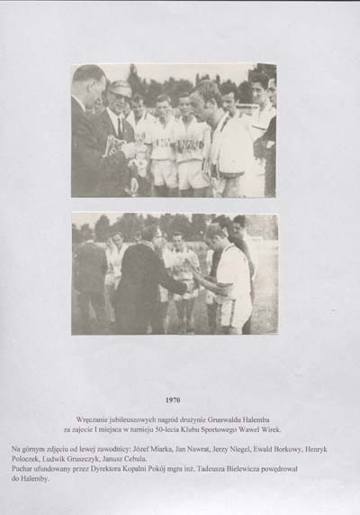 zdjęcie okładki Wręczenie jubileuszowych nagród drużynie Grunwaldu Halemba za zajęcie I miejsca w turnieju 50-lecia Klubu Sportowego Wawel Wirek