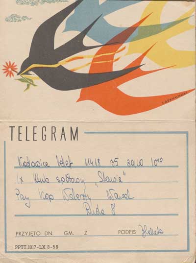 zdjęcie okładki Telegram Zarządu Głównego Górników z gratulacjami dla KS Slavia